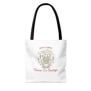 Tote bag blanco del Camino de Peregrinación rodeado por arboles