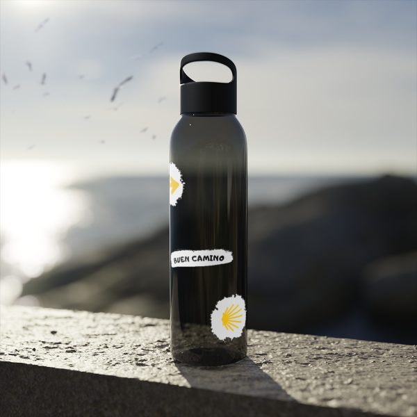 Botella de agua de Tritan para el Camino de Santiago, trazos de pintura hacia la Vieira