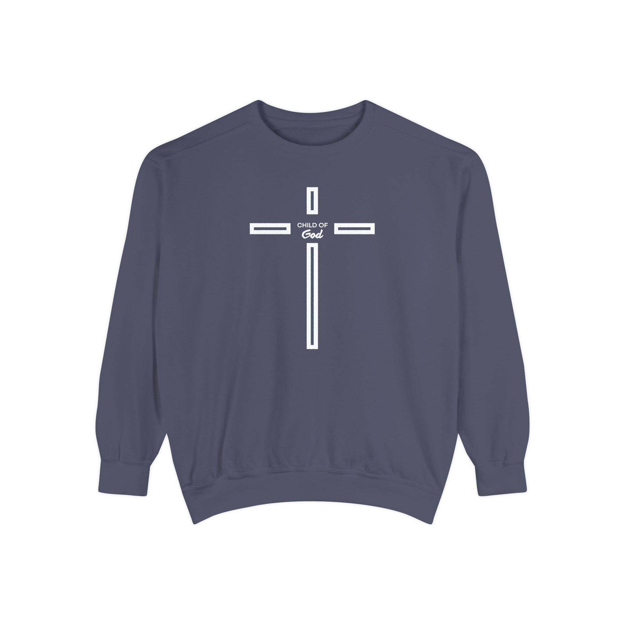 "Child of God" Modern Linear Cross Vintage Garment-Dyed Sweatshirt - Imagen 3