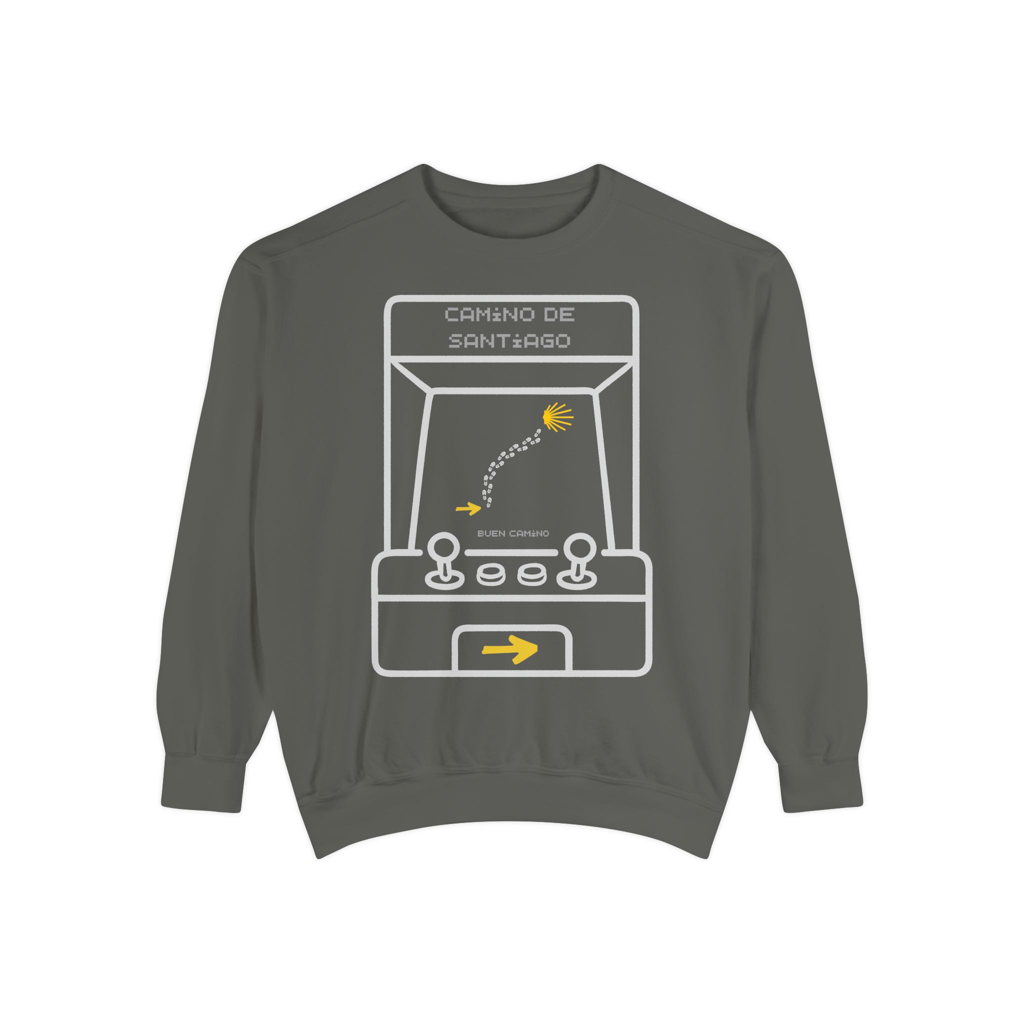 Camino de Santiago – "Retro Arcade Pixel" Vintage Garment-Dyed Sweatshirt - Imagen 5