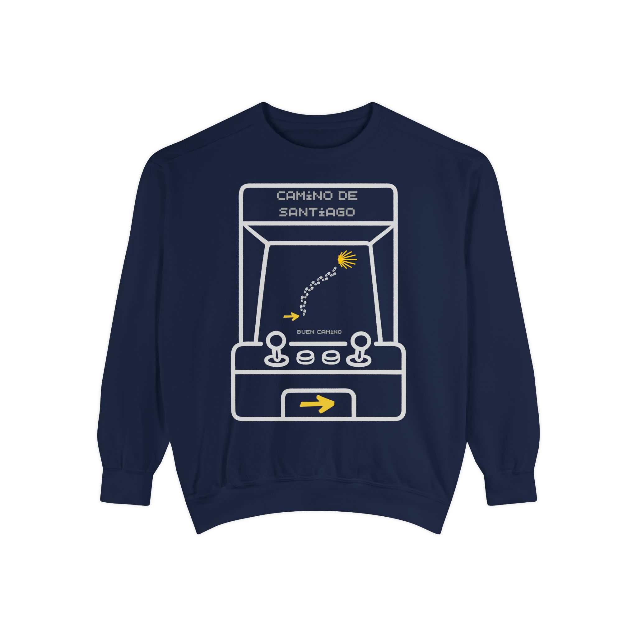 Camino de Santiago – "Retro Arcade Pixel" Vintage Garment-Dyed Sweatshirt - Imagen 6