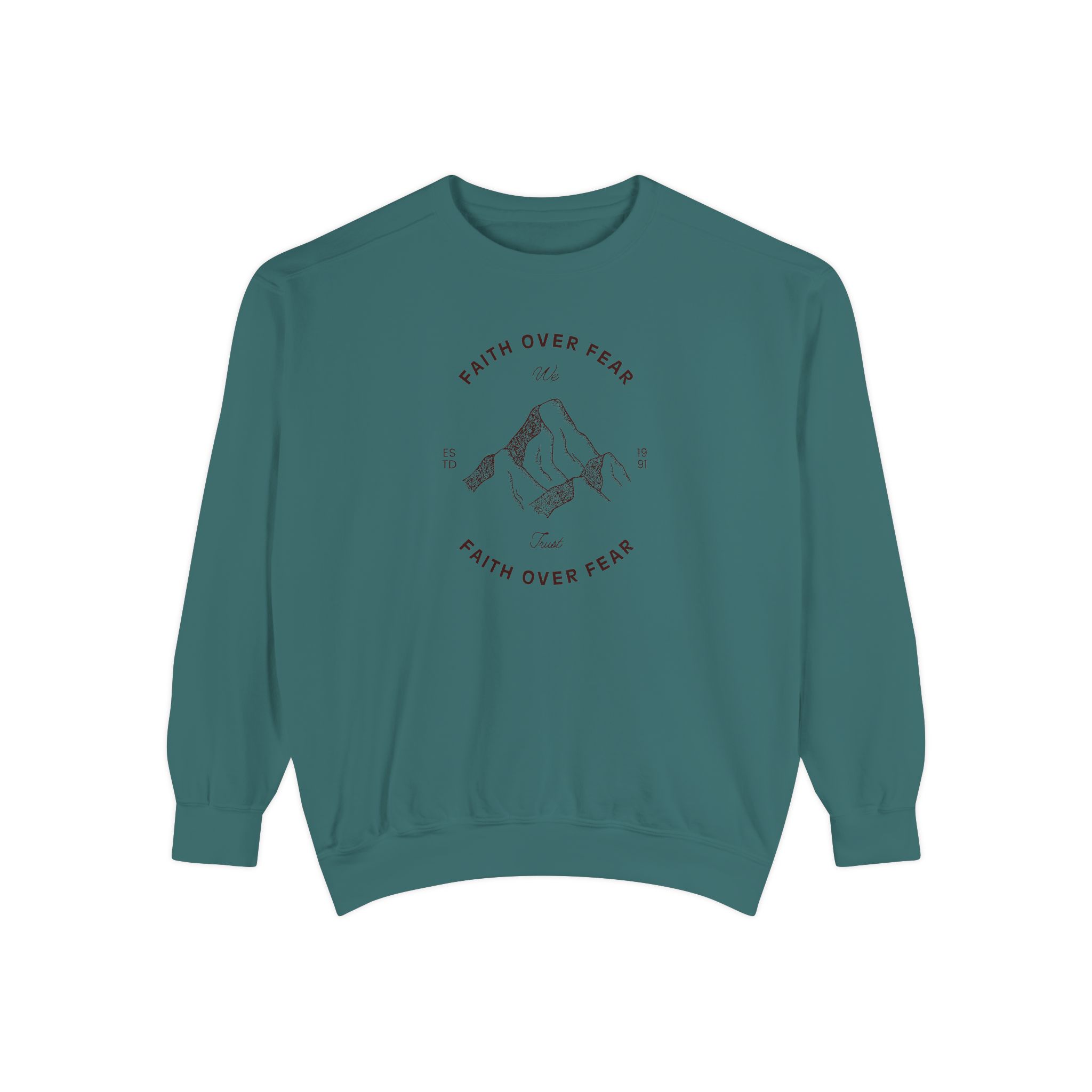 Faith Over Fear – "Mountain Legacy" Vintage Garment-Dyed Sweatshirt - Imagen 6