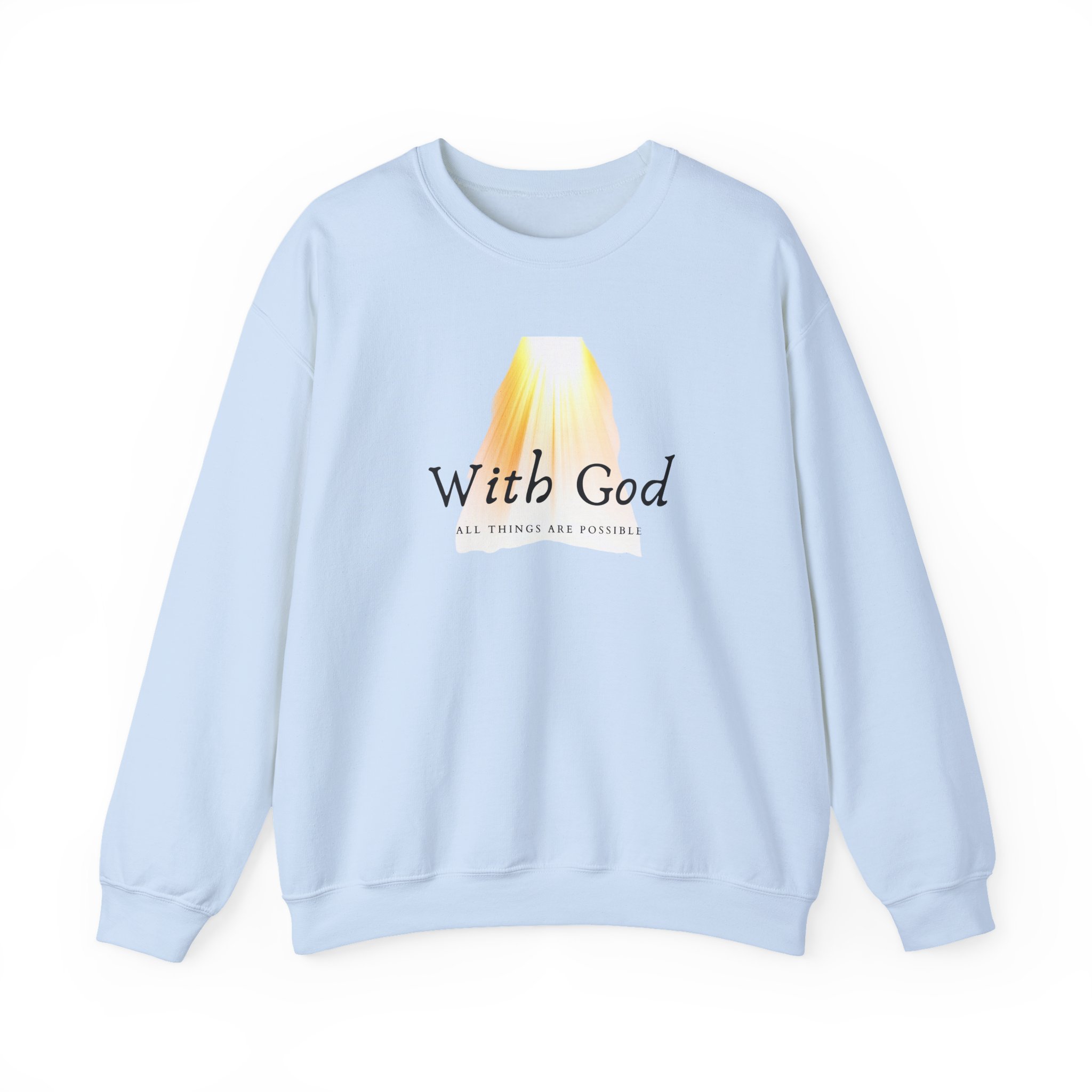 With God All Things Are Possible – "Divine Light" Classic Heavy Blend Crewneck Sweatshirt - Imagen 6