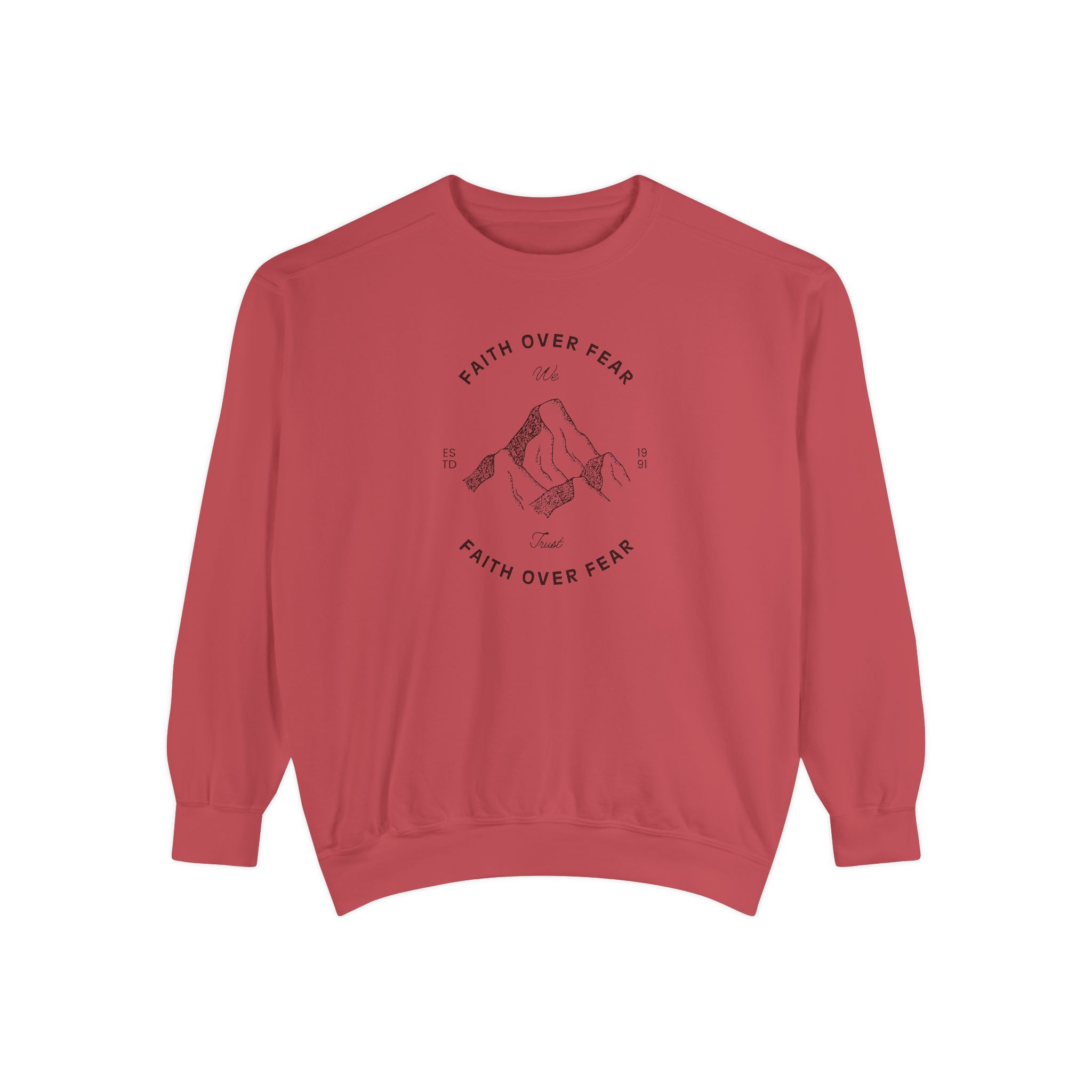 Faith Over Fear – "Mountain Legacy" Vintage Garment-Dyed Sweatshirt - Imagen 14