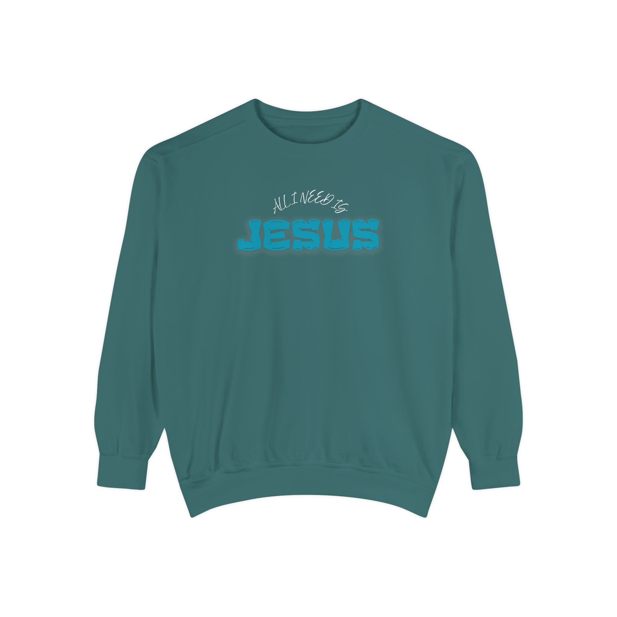 All I Need is Jesus – "Retro Teal Dream" Vintage Garment-Dyed Sweatshirt - Imagen 5