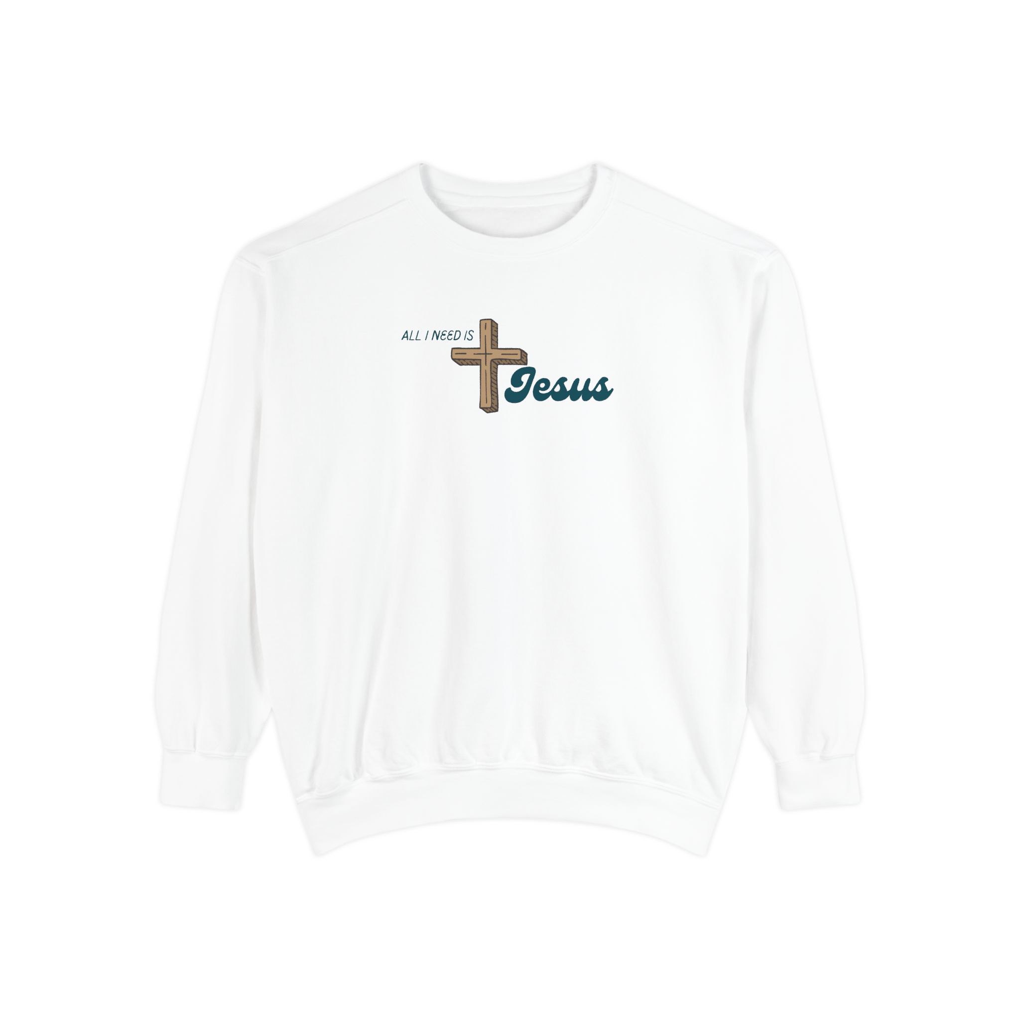 All I Need is Jesus – "The Wooden Cross" Vintage Garment-Dyed Sweatshirt - Imagen 2