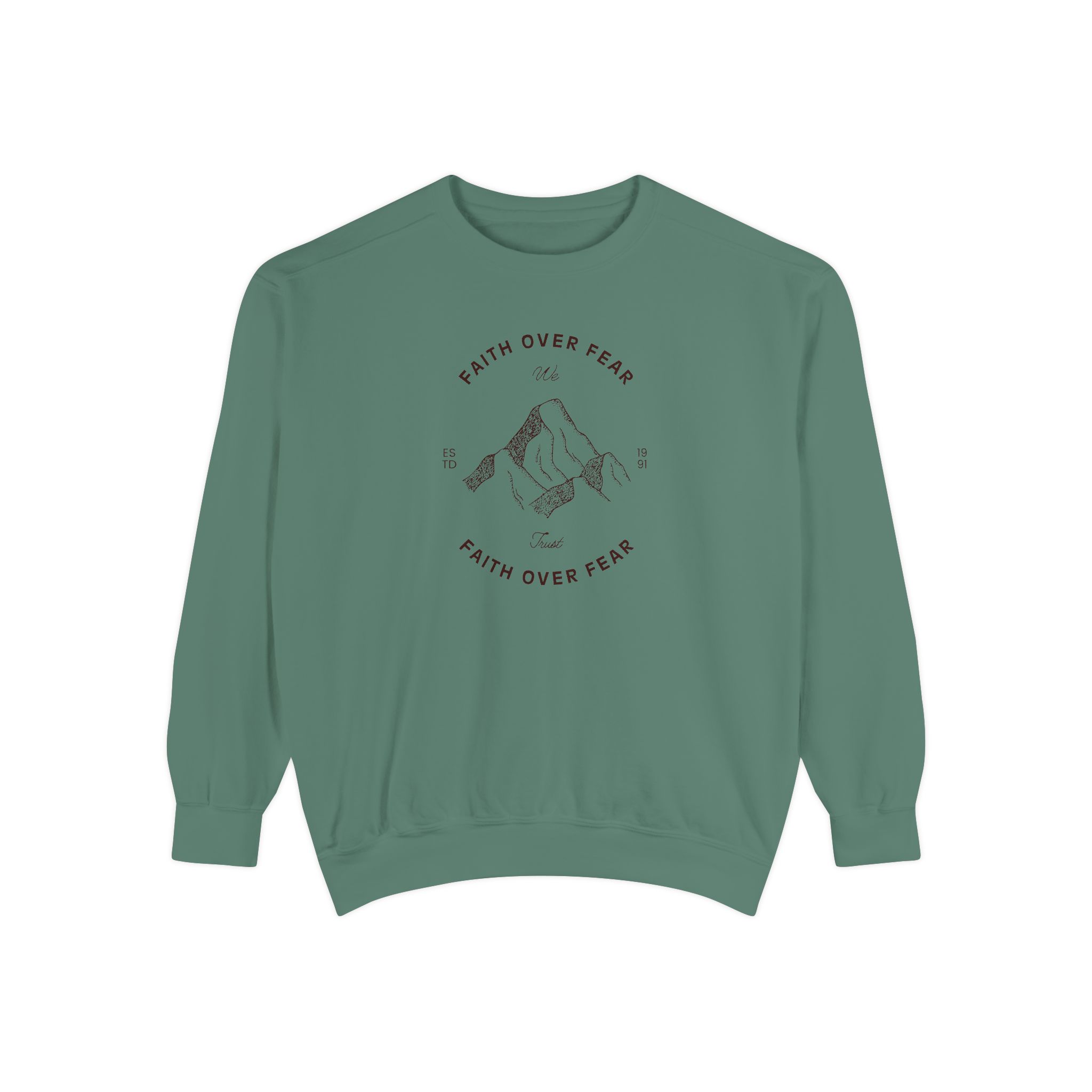 Faith Over Fear – "Mountain Legacy" Vintage Garment-Dyed Sweatshirt - Imagen 9