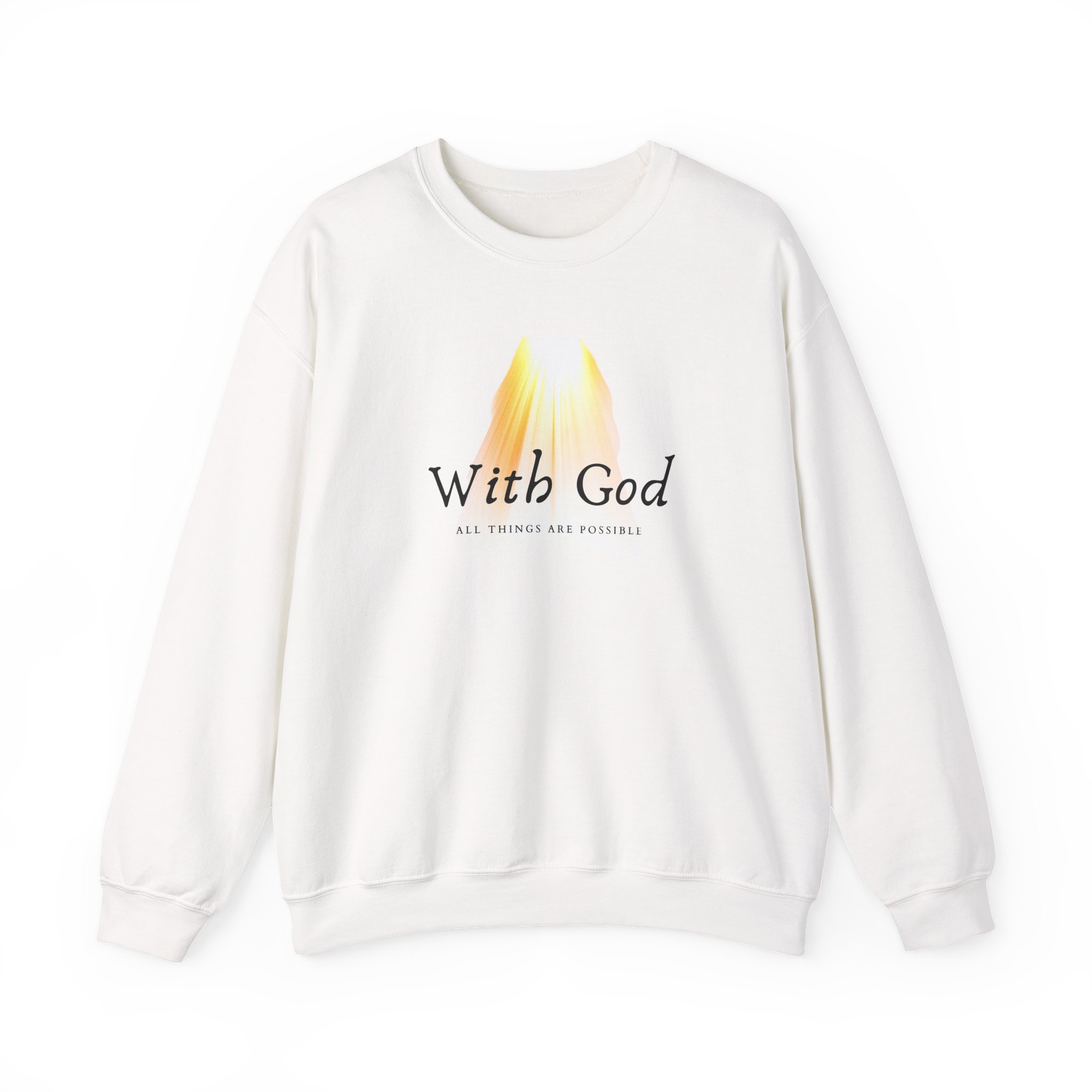 With God All Things Are Possible – "Divine Light" Classic Heavy Blend Crewneck Sweatshirt - Imagen 3