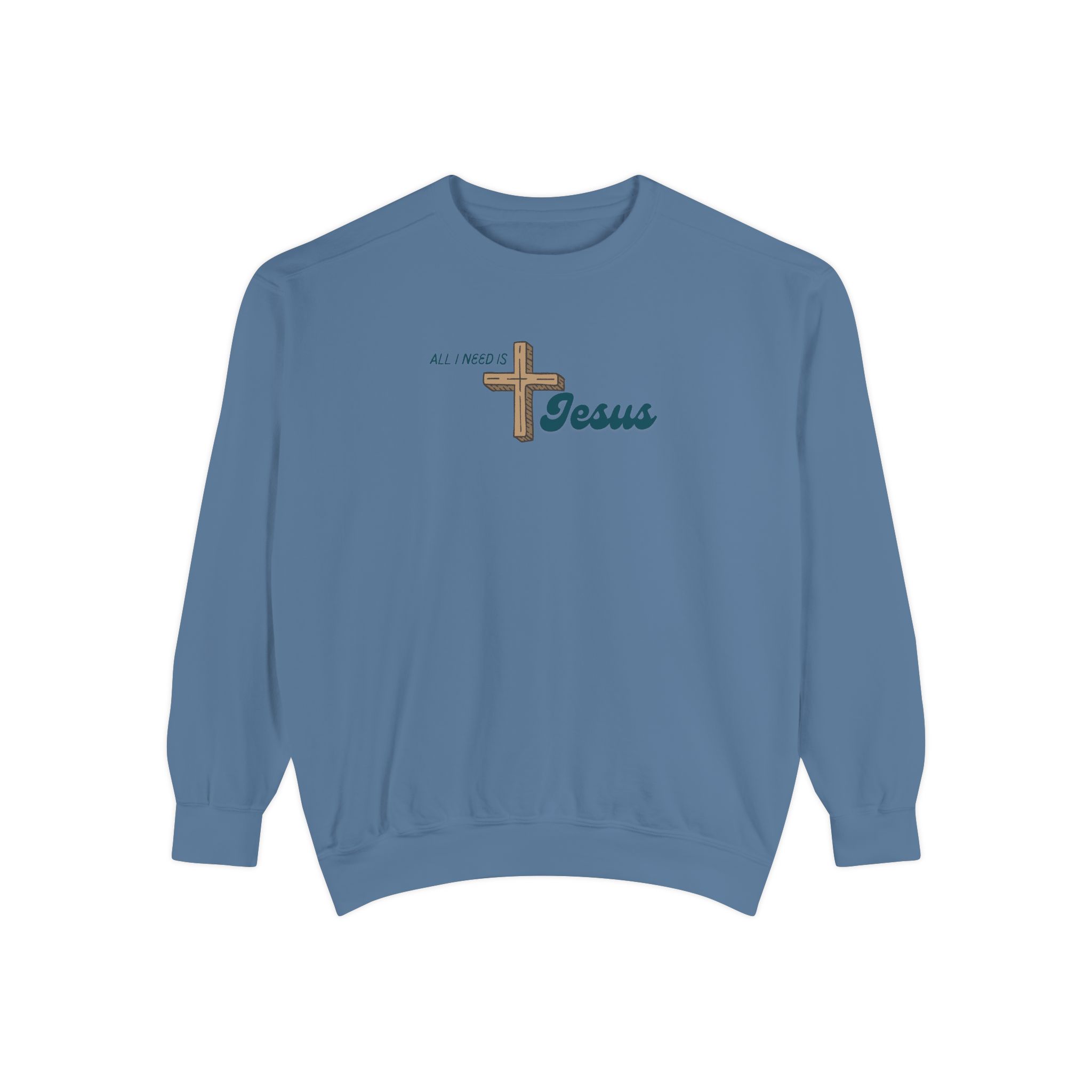 All I Need is Jesus – "The Wooden Cross" Vintage Garment-Dyed Sweatshirt - Imagen 9