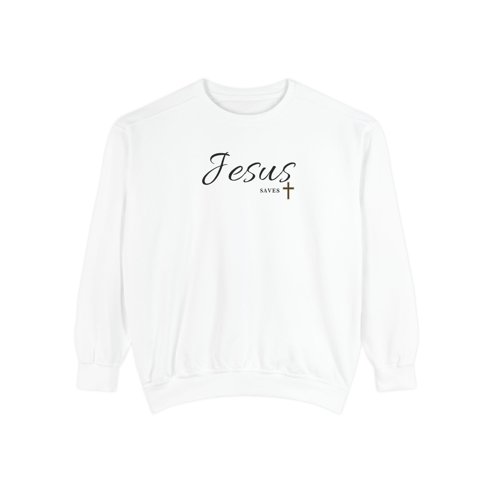 Jesus Saves – "Golden Grace" Vintage Garment-Dyed Sweatshirt - Imagen 2