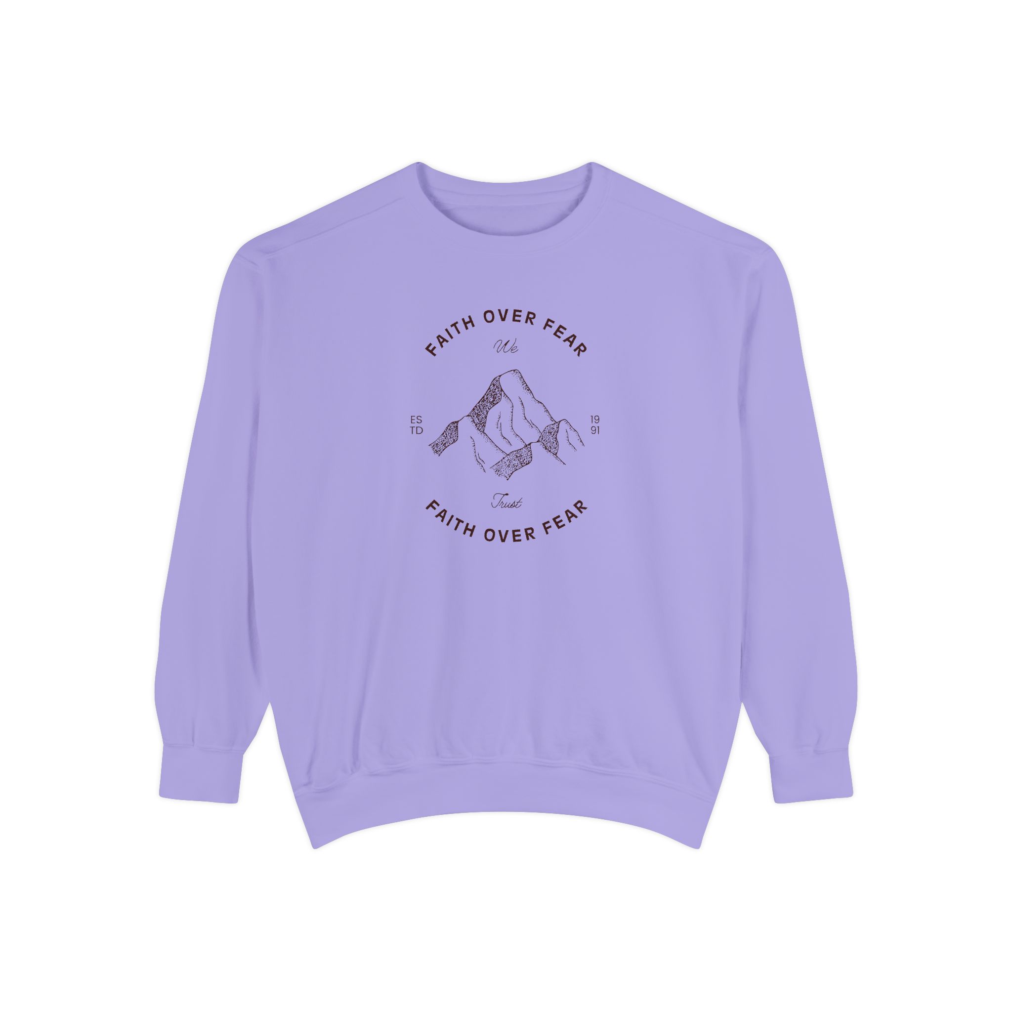 Faith Over Fear – "Mountain Legacy" Vintage Garment-Dyed Sweatshirt - Imagen 13
