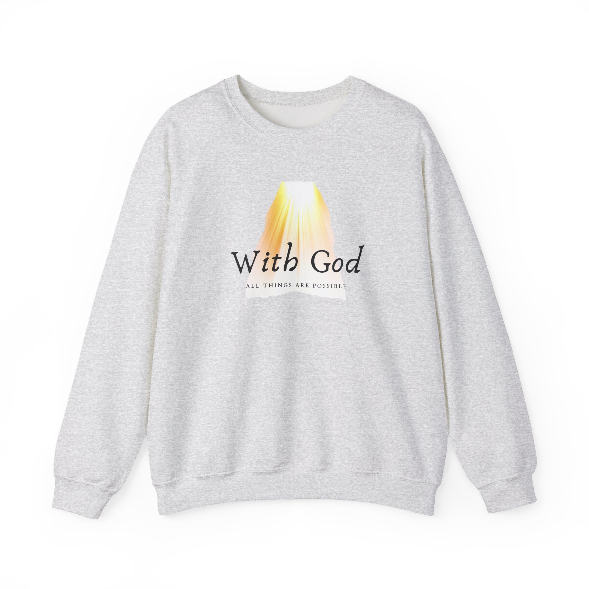 With God All Things Are Possible – "Divine Light" Classic Heavy Blend Crewneck Sweatshirt - Imagen 4