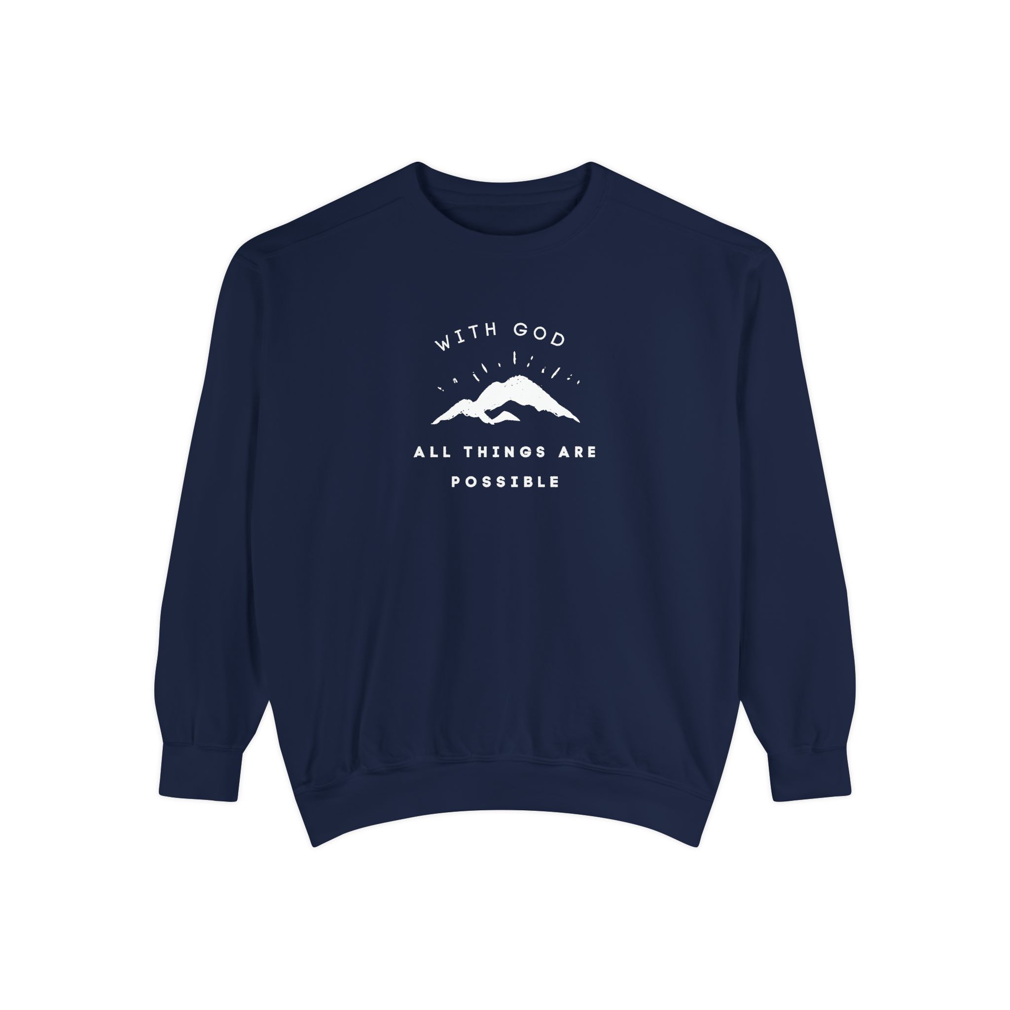 With God All Things Are Possible – "Summit Hope" Vintage Garment-Dyed Sweatshirt - Imagen 2