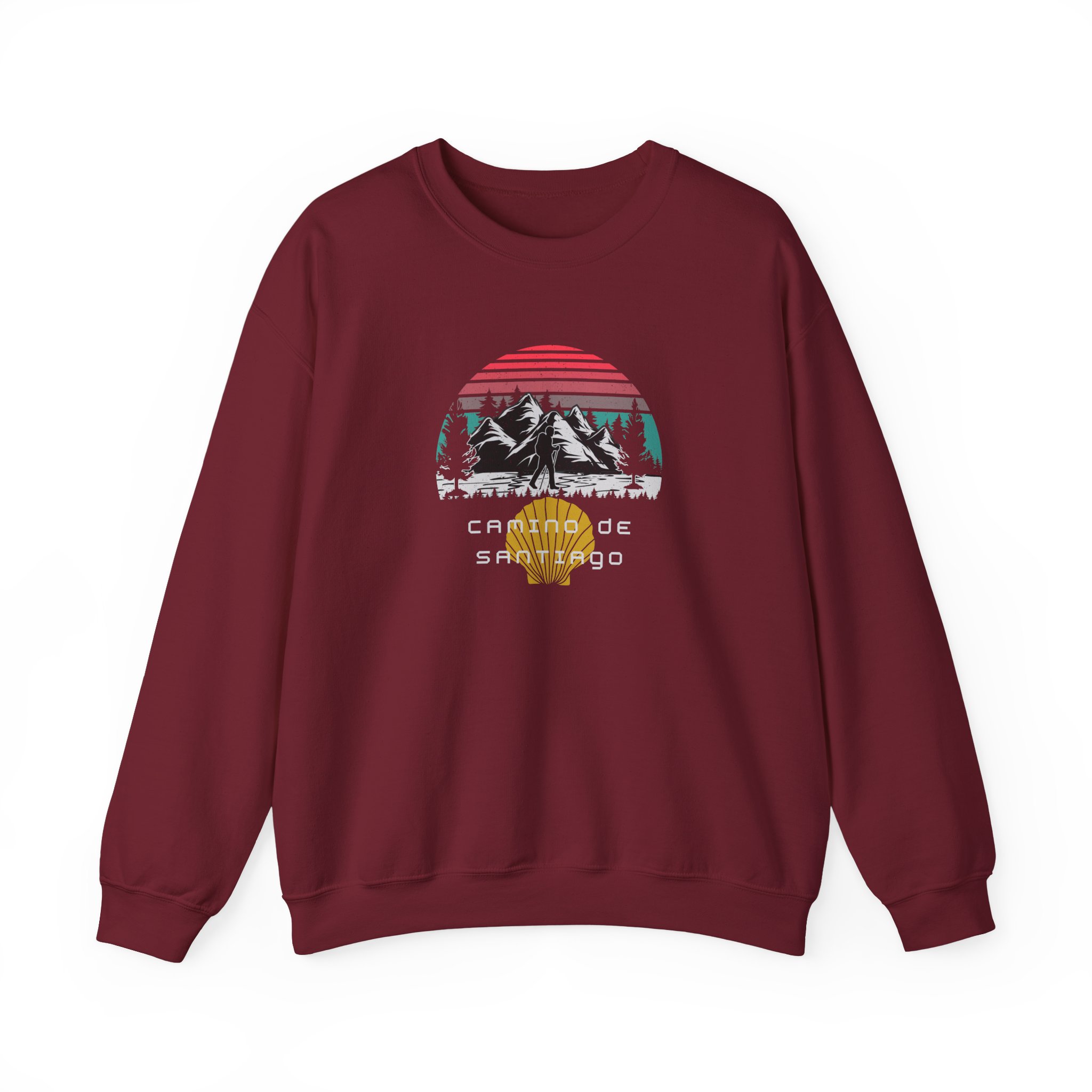 Camino de Santiago – "Mountain Sunset Trek" Classic Unisex Crewneck T-Shirt - Imagen 9