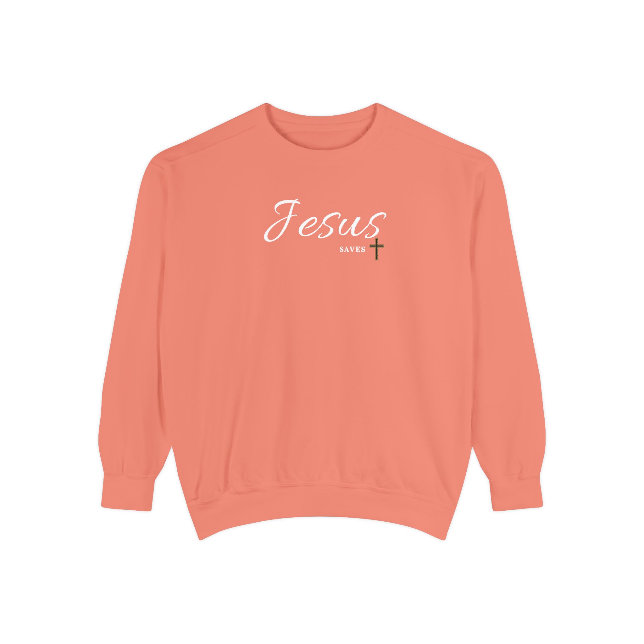 Jesus Saves – "Golden Grace" Vintage Garment-Dyed Sweatshirt - Imagen 6