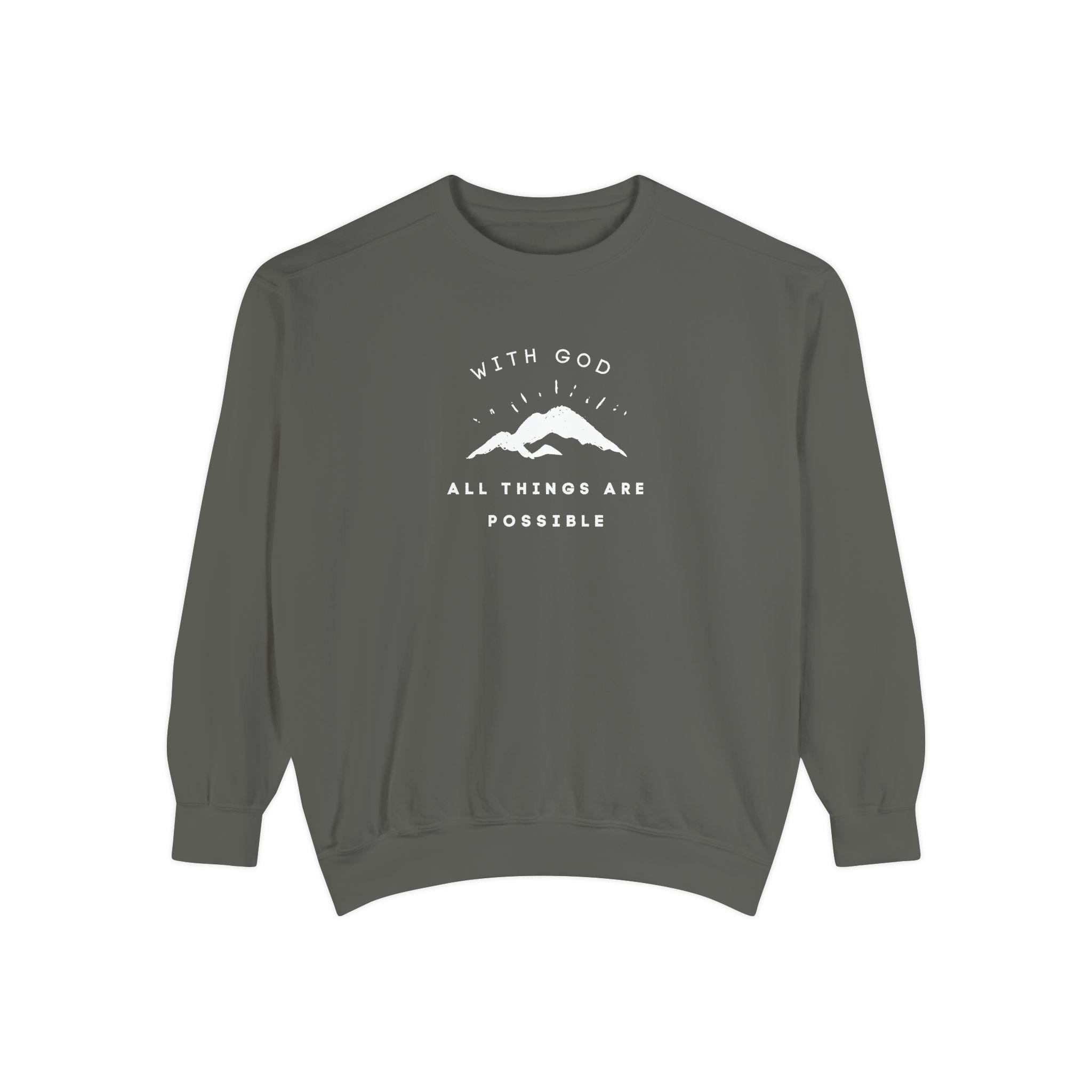 With God All Things Are Possible – "Summit Hope" Vintage Garment-Dyed Sweatshirt - Imagen 3