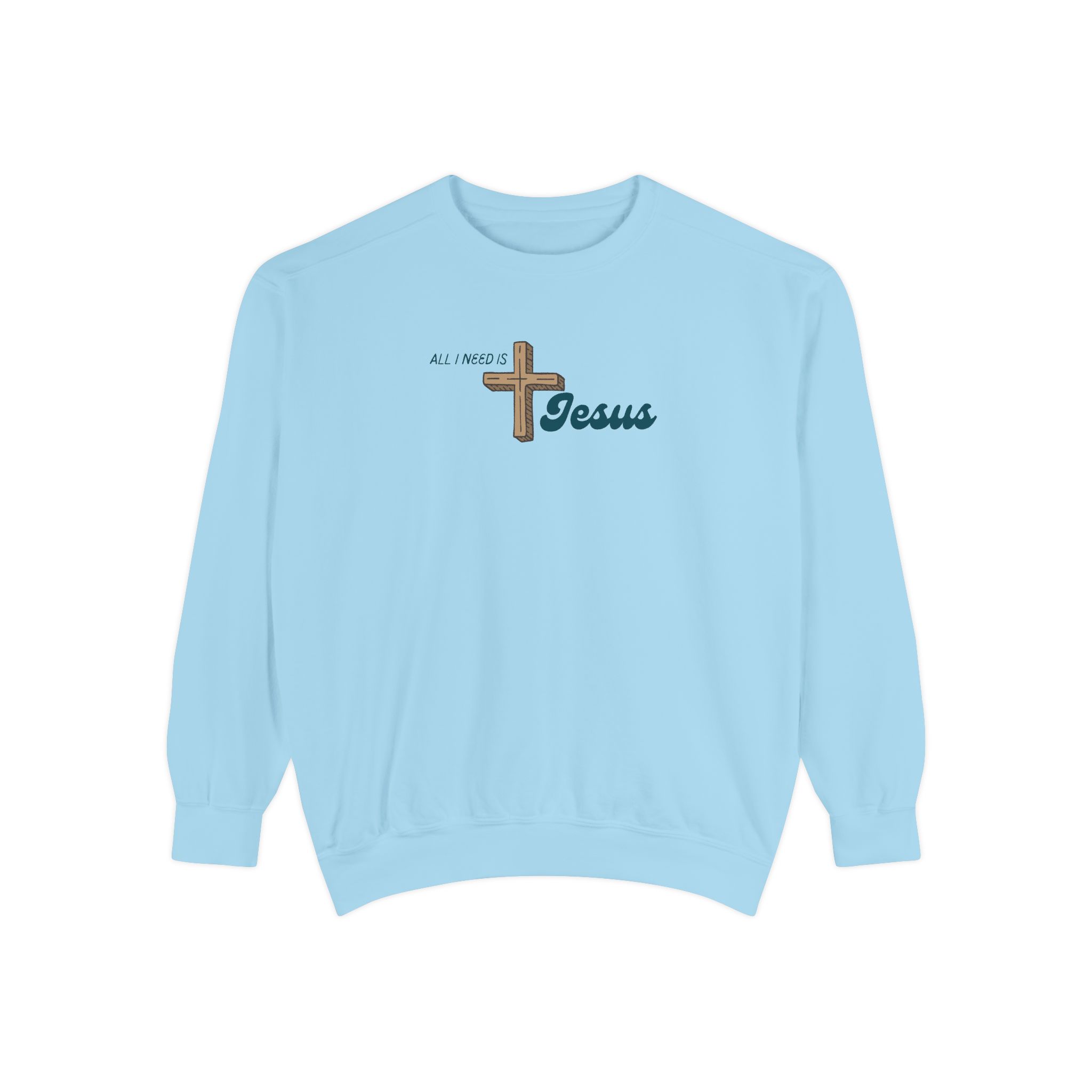 All I Need is Jesus – "The Wooden Cross" Vintage Garment-Dyed Sweatshirt - Imagen 7