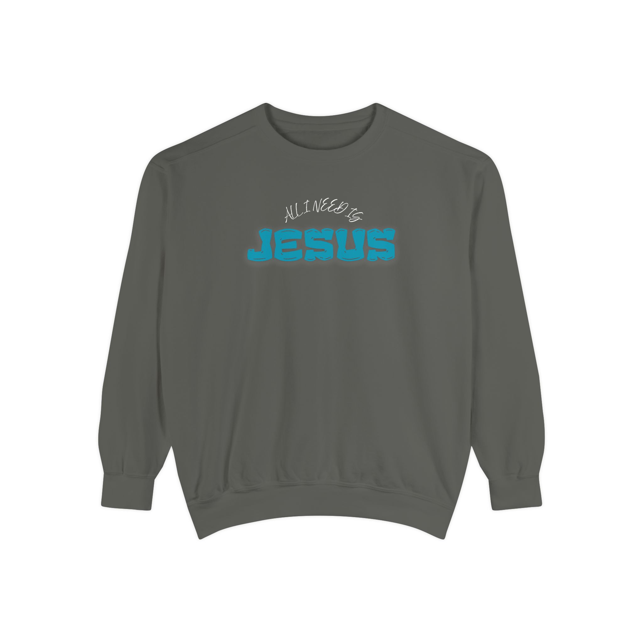All I Need is Jesus – "Retro Teal Dream" Vintage Garment-Dyed Sweatshirt - Imagen 3