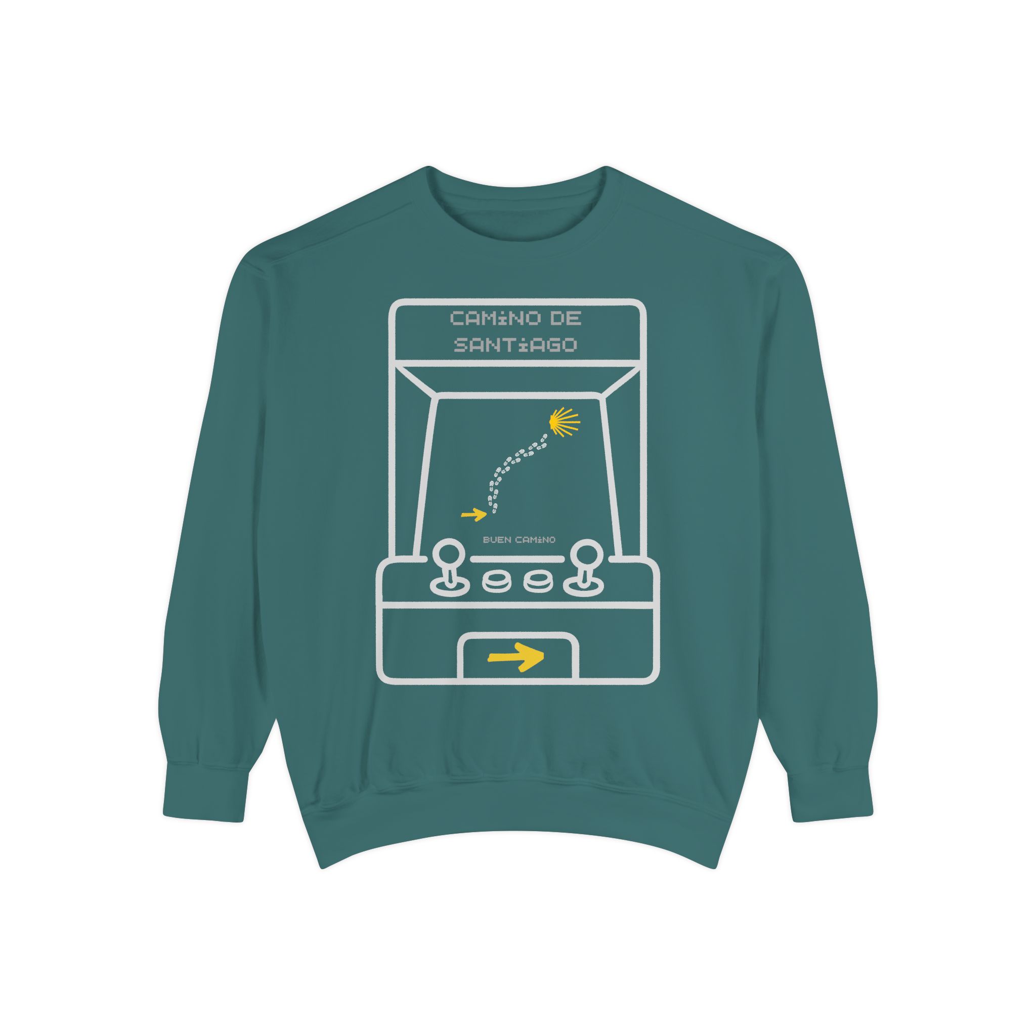 Camino de Santiago – "Retro Arcade Pixel" Vintage Garment-Dyed Sweatshirt - Imagen 2