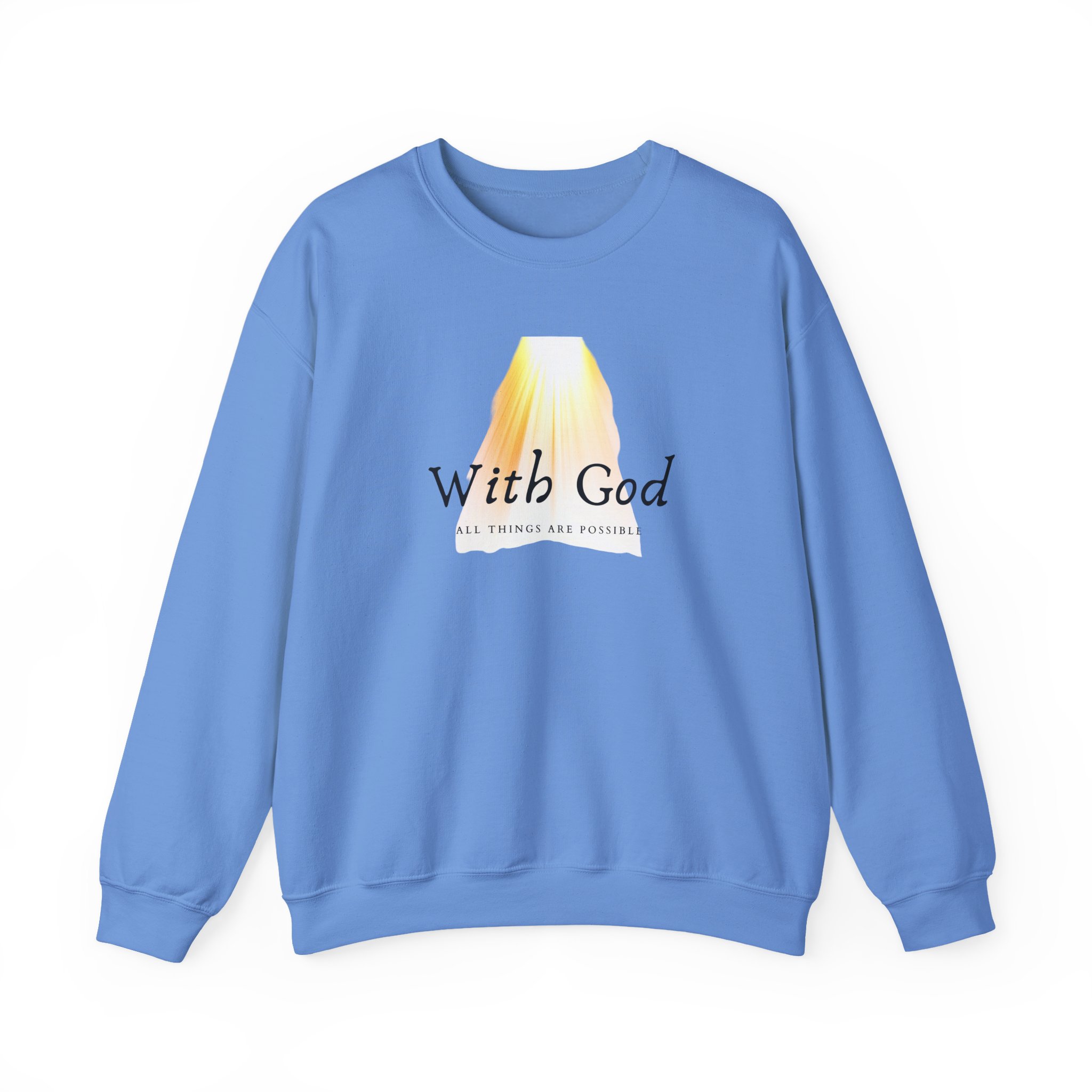 With God All Things Are Possible – "Divine Light" Classic Heavy Blend Crewneck Sweatshirt - Imagen 2