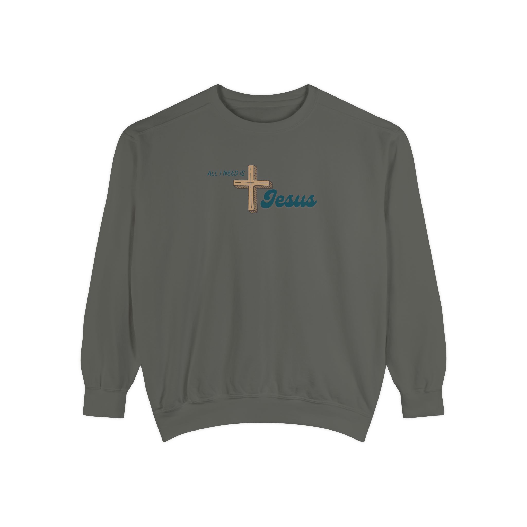 All I Need is Jesus – "The Wooden Cross" Vintage Garment-Dyed Sweatshirt - Imagen 5