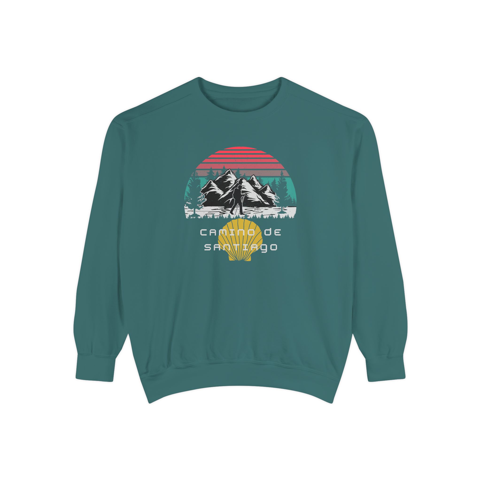 Camino de Santiago – "Mountain Sunset Trek" Vintage Garment-Dyed Sweatshirt - Imagen 3