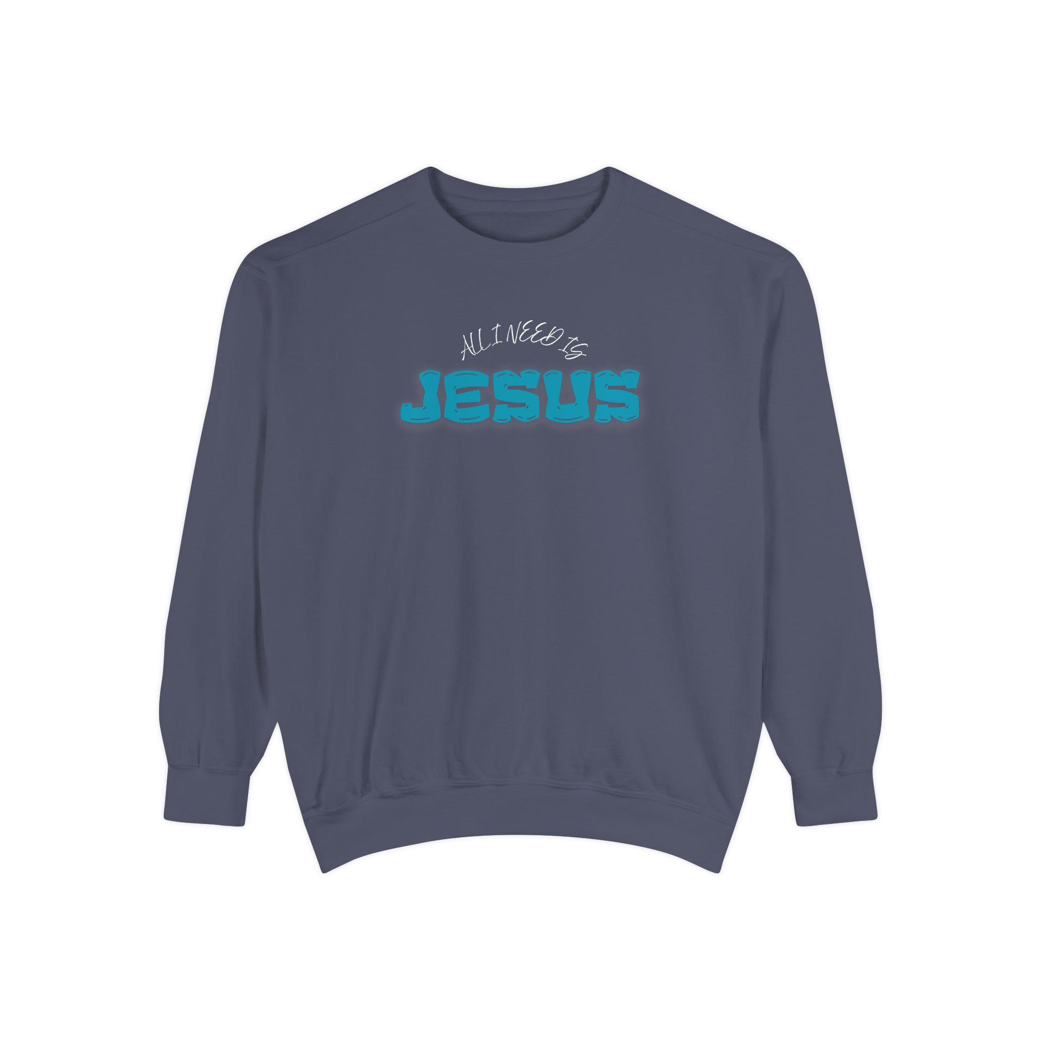 All I Need is Jesus – "Retro Teal Dream" Vintage Garment-Dyed Sweatshirt - Imagen 6