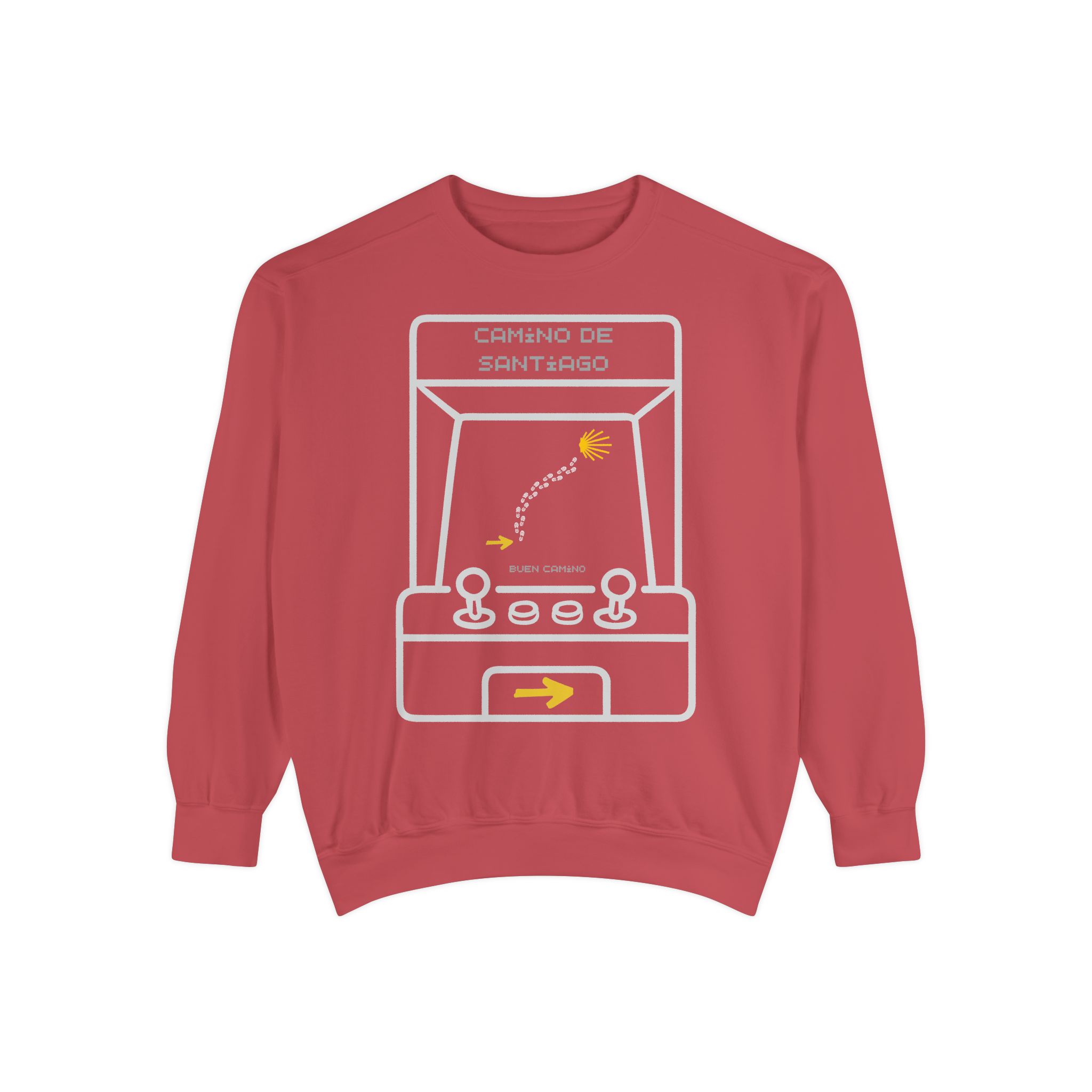 Camino de Santiago – "Retro Arcade Pixel" Vintage Garment-Dyed Sweatshirt - Imagen 3