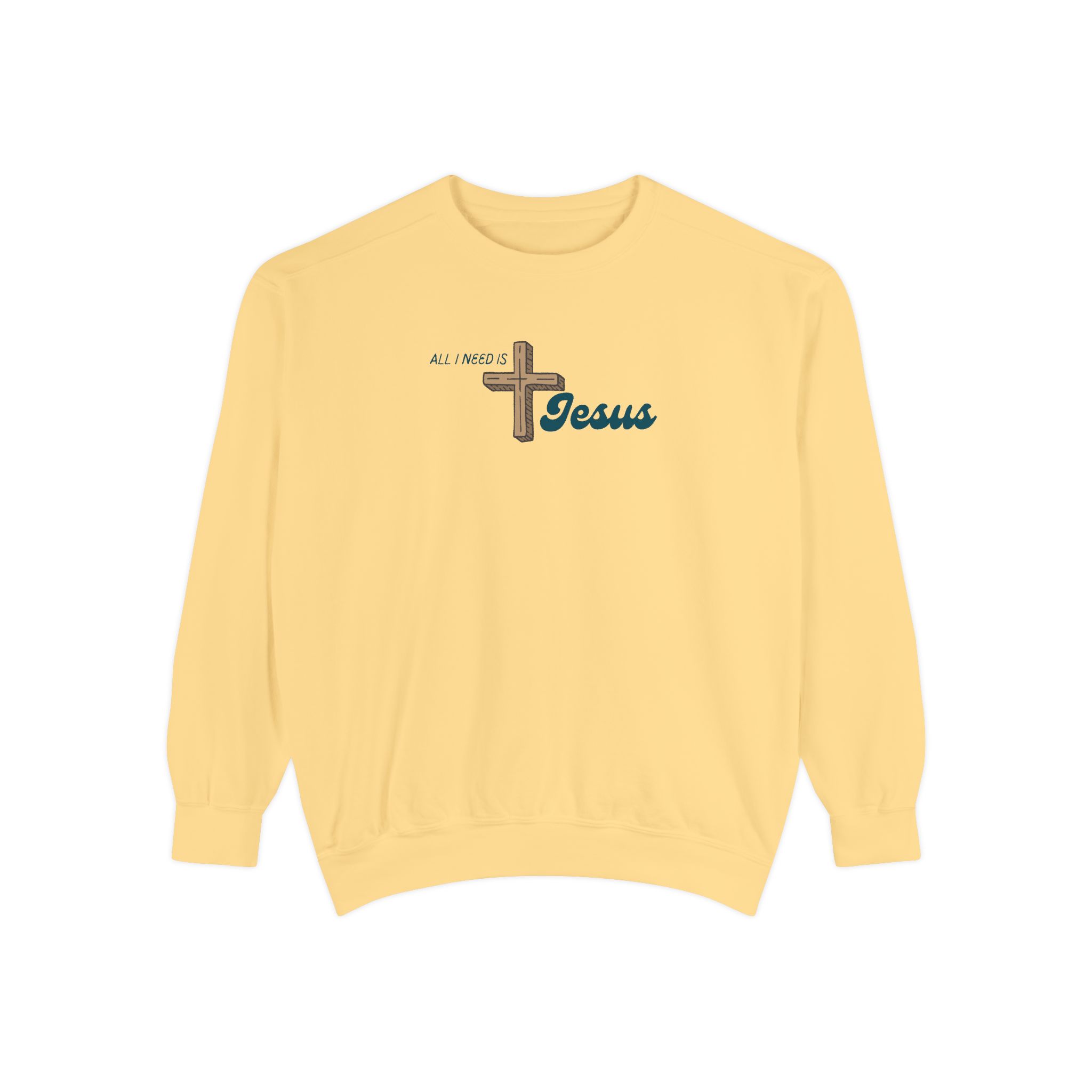 All I Need is Jesus – "The Wooden Cross" Vintage Garment-Dyed Sweatshirt - Imagen 4