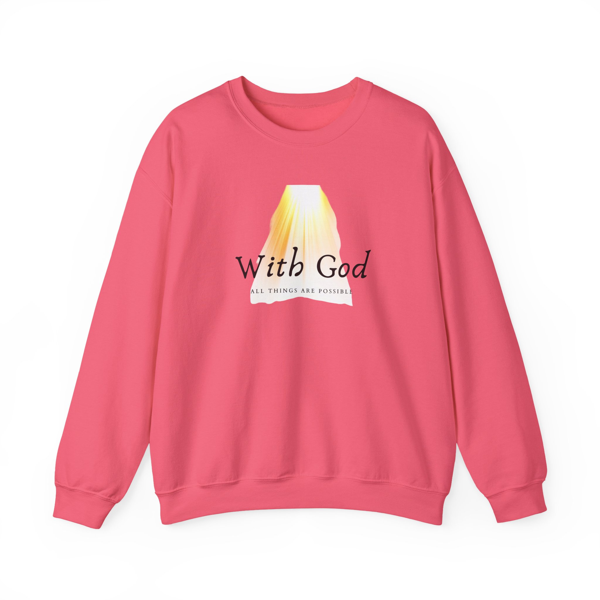 With God All Things Are Possible – "Divine Light" Classic Heavy Blend Crewneck Sweatshirt - Imagen 7
