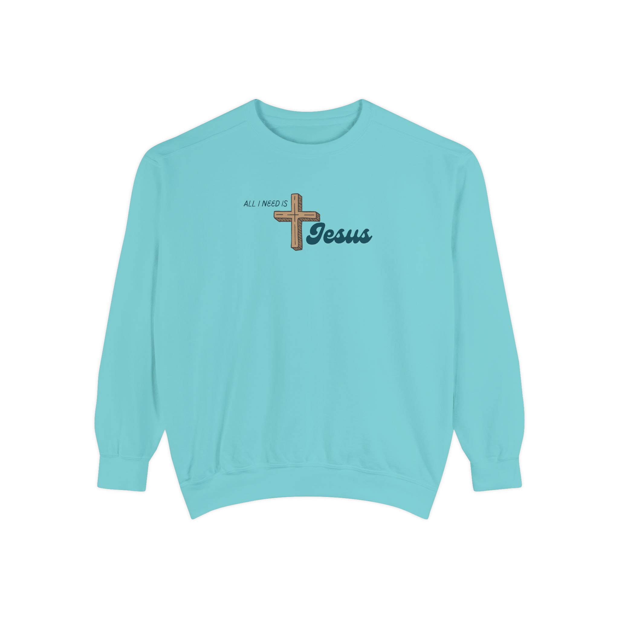 All I Need is Jesus – "The Wooden Cross" Vintage Garment-Dyed Sweatshirt - Imagen 6