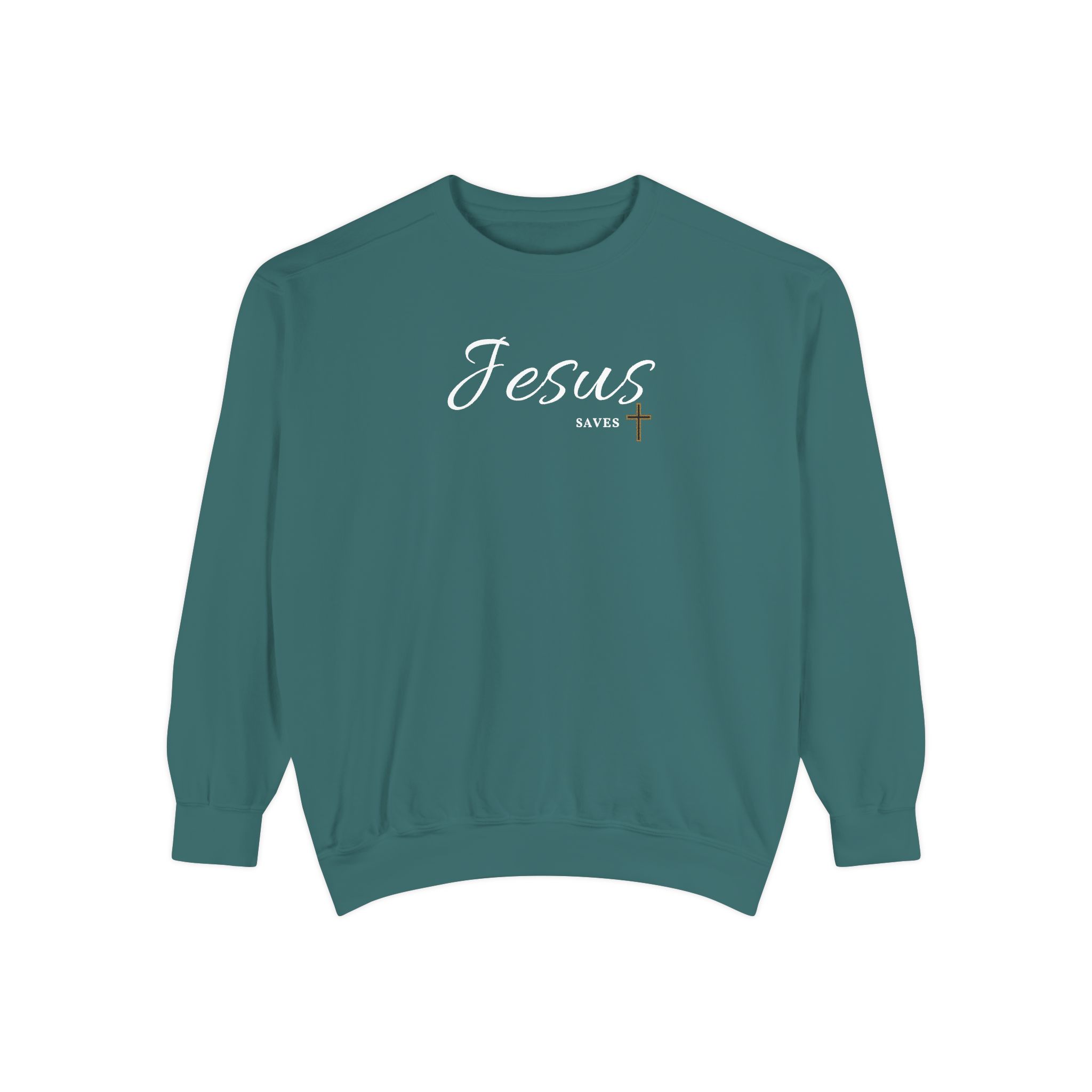Jesus Saves – "Golden Grace" Vintage Garment-Dyed Sweatshirt - Imagen 3