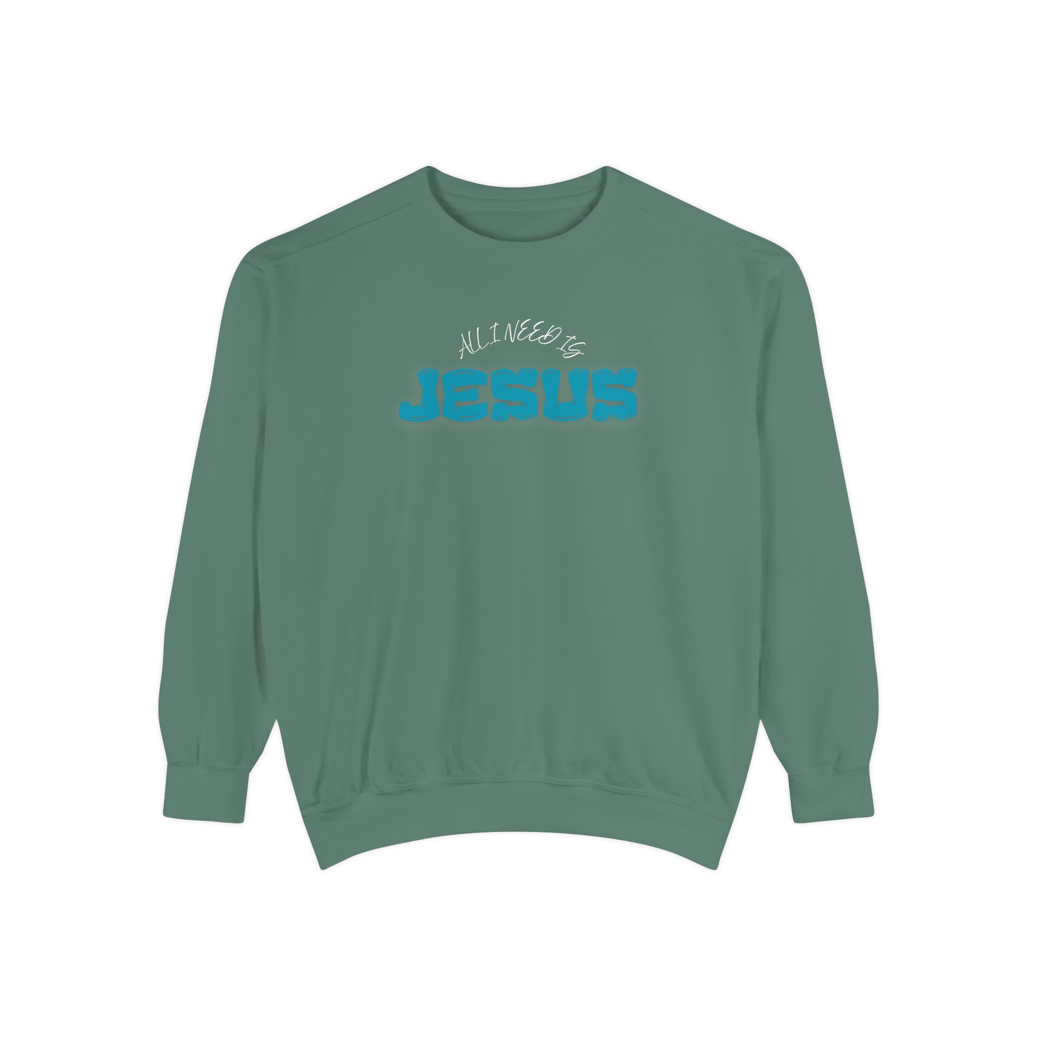 All I Need is Jesus – "Retro Teal Dream" Vintage Garment-Dyed Sweatshirt - Imagen 2